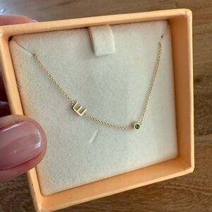 Maya Brenner Gold Initial Necklace with Emerald